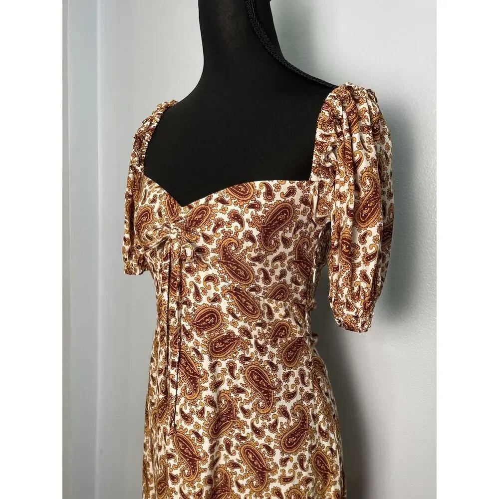 NWT Faithfull The Brand Juniper Paisley Midi Dress Puff Sleeve Sweetheart Size 6 - Picture 3 of 10